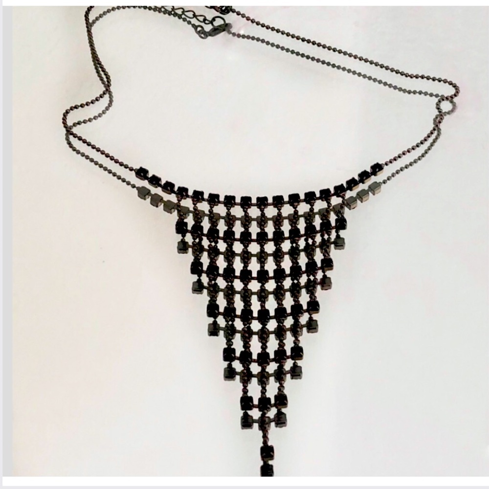 Black Rhinestone Bib Cascading Necklace